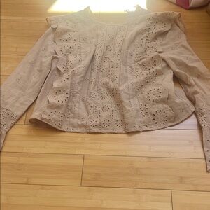 Chic Beige Eyelet Blouse